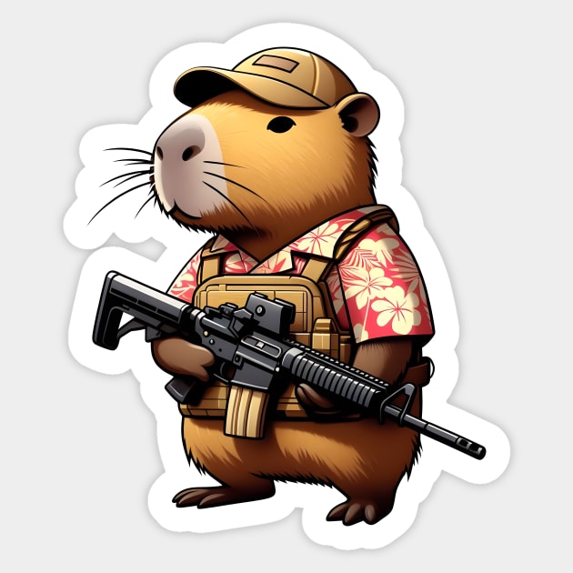 tactical capybara Sticker by Rawlifegraphic